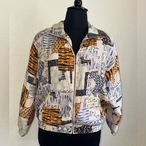 Vintage ABVIEN 100% silk Animal Print Zip-Up Jacket size L